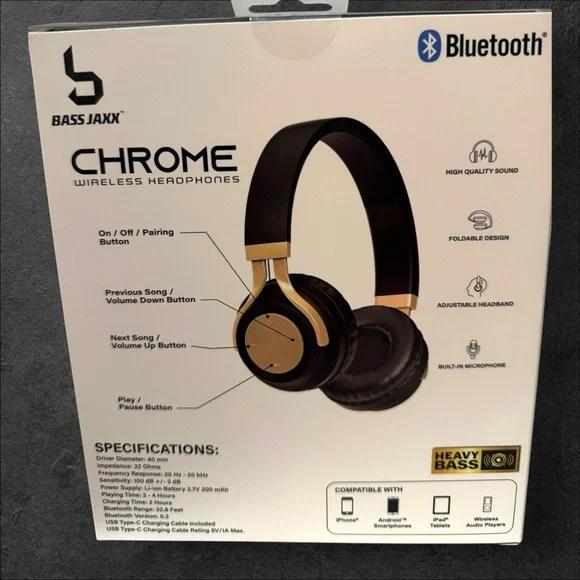 Bass Jaxx Black Wireless Bluetooth Headphones - Picture 3 of 5
